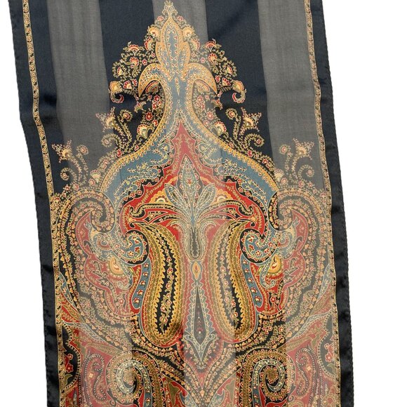 Echo Silk Scarf Paisley Oblong Rectangle 54"x11" Maroon Red Blue Taupe Black - Picture 7 of 10